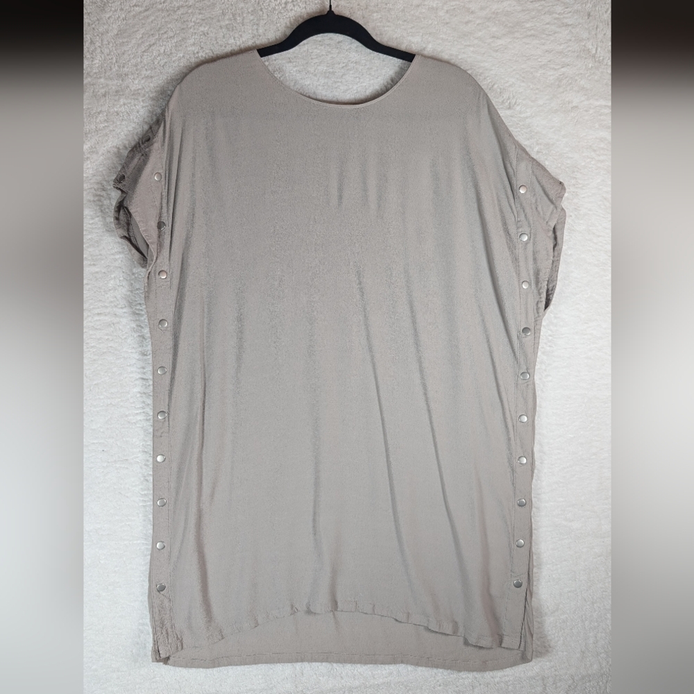 148-Wilfred Taupe/Grey Tunic with Button Accents Mini Dress